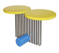 Michele de Lucchi for MemphisOccasional table/stool1984with striped plastic faced wood, two