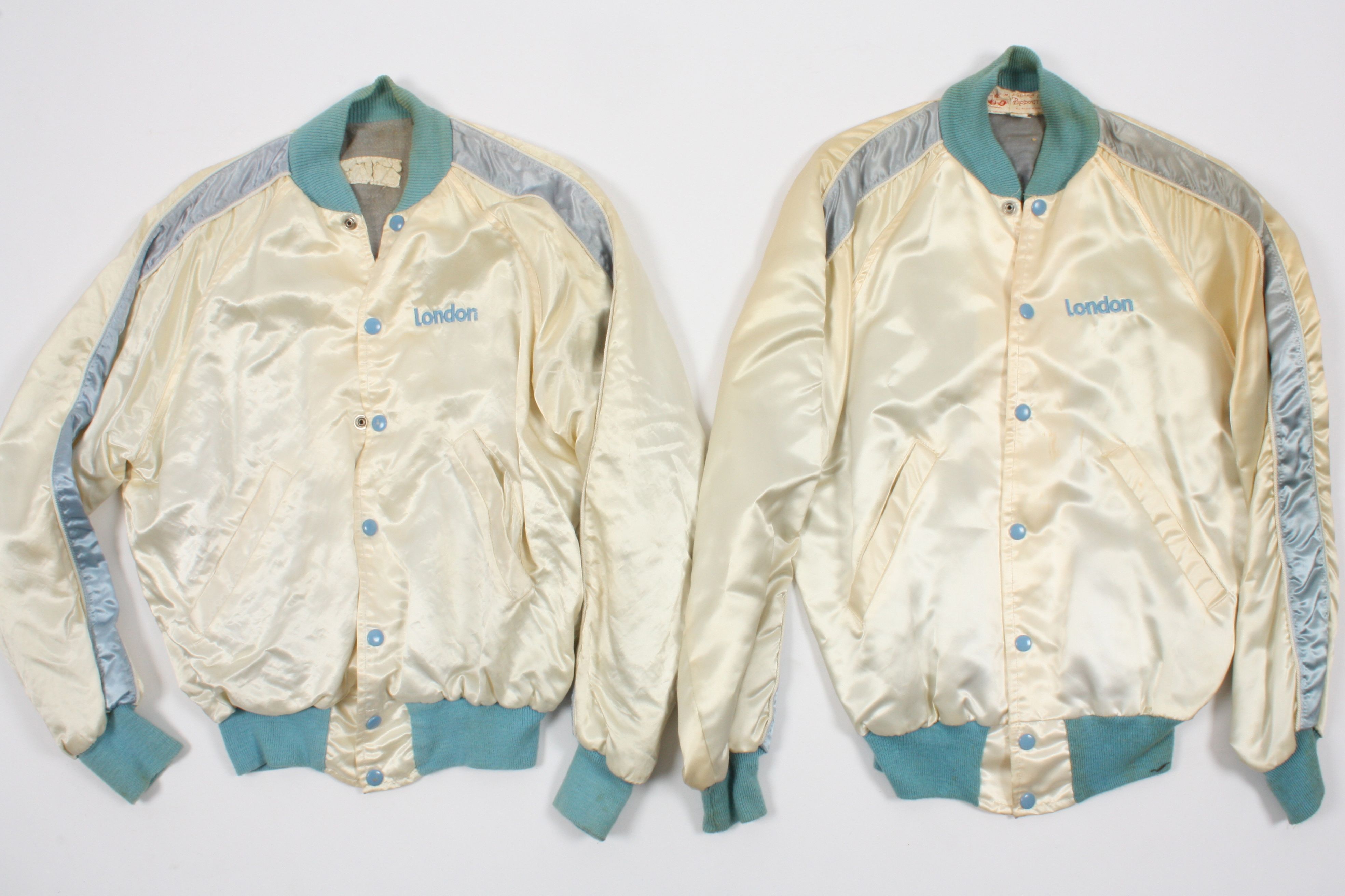 Two Frank Sinatra London Tour jackets
finished in cream and pale blue satin, the backs - Image 2 of 2