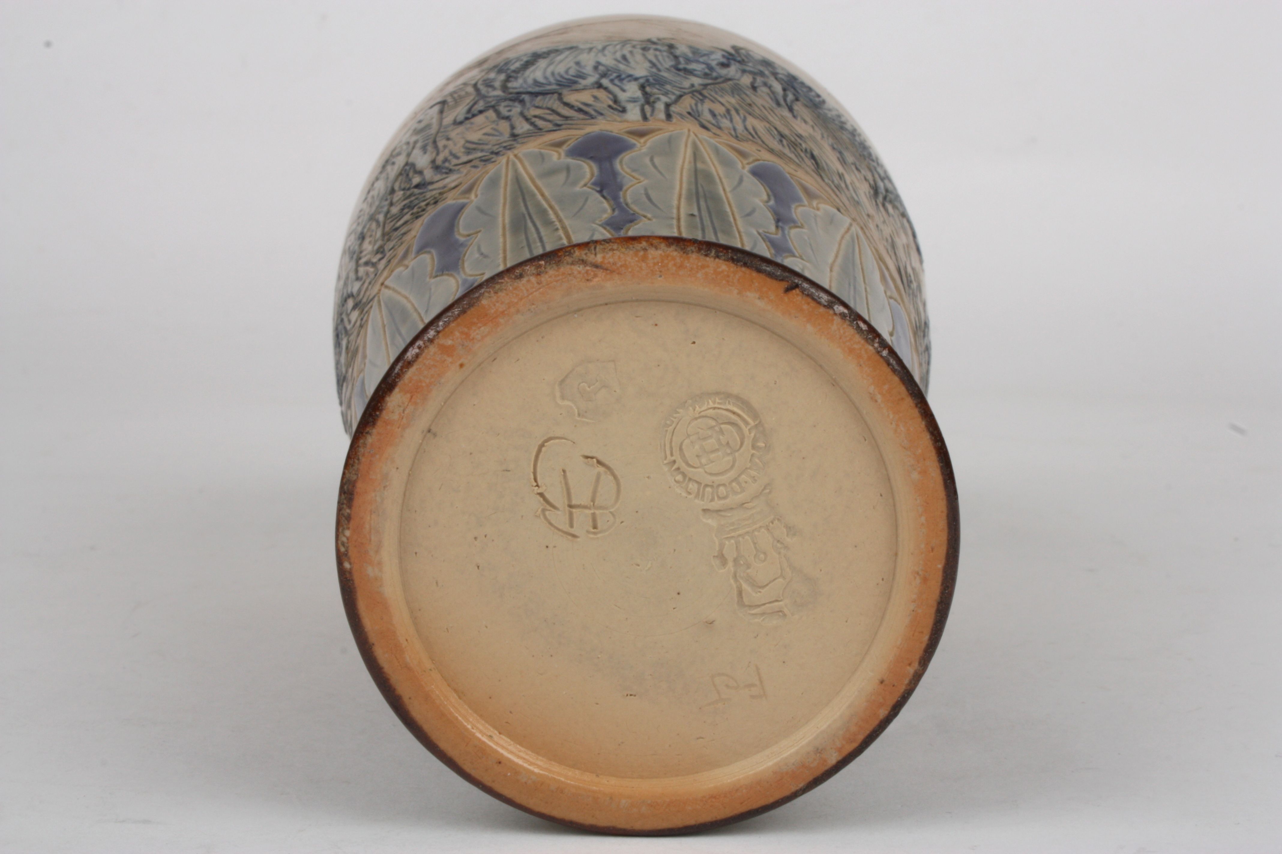 A Hannah Barlow stoneware vase for Royal Doulton
late 19th century
the central section decorated - Image 2 of 2