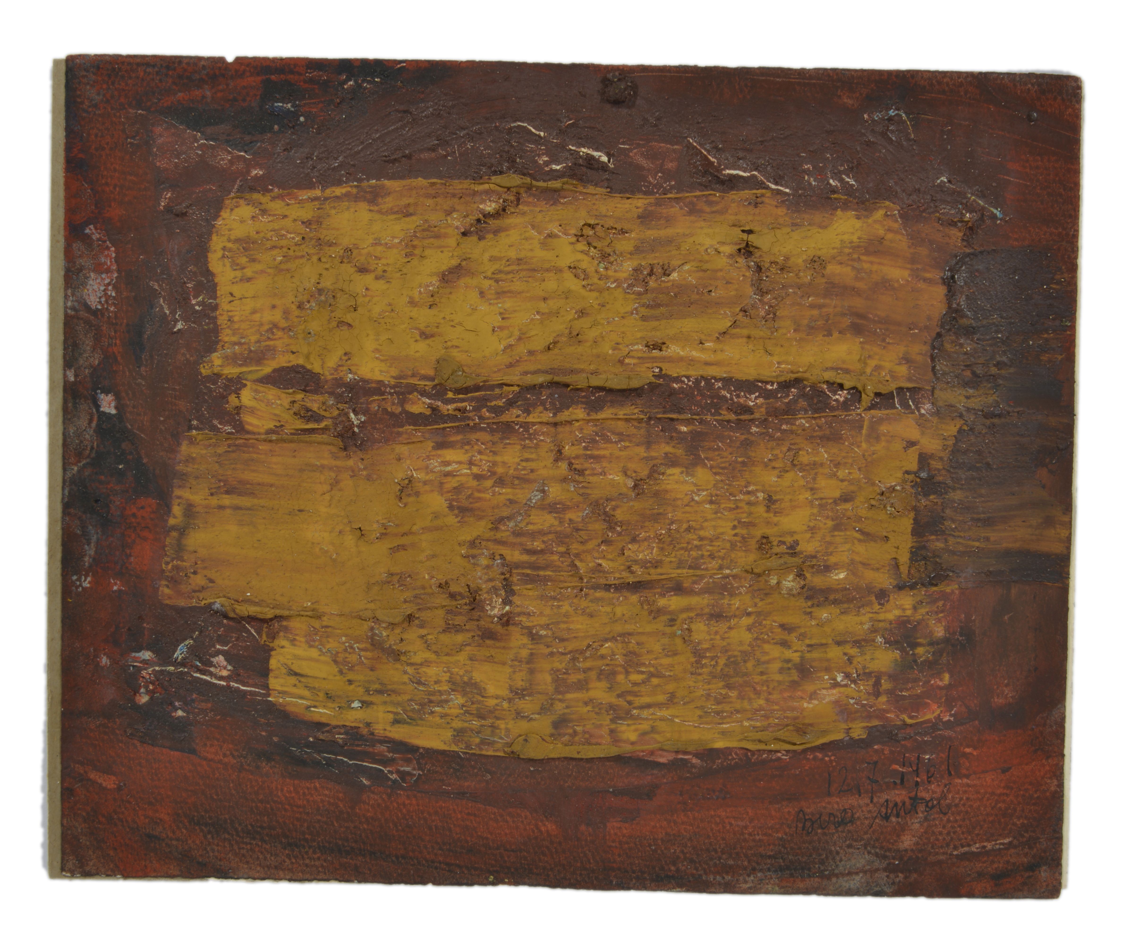 Antal Biro (Hungarian 1907-1990)
'Yellow and Brown abstraction', 1961
signed and dated lower