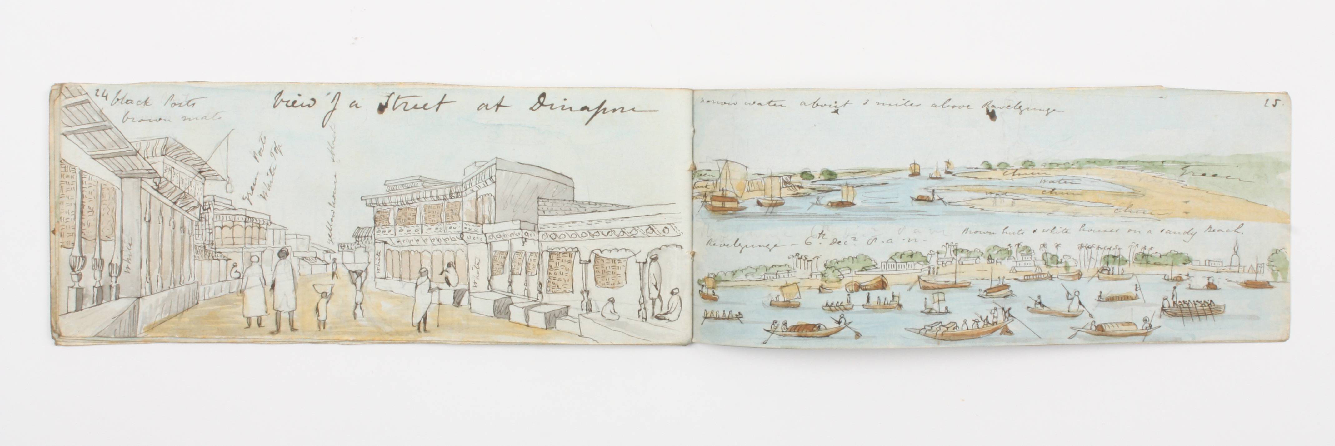 Travel interest: A small watercolour book depicting hand drawn and coloured images of parts of India - Image 4 of 5