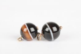 Two banded agate and gold mounted fobs, 1.7cm diameterCondition: both appear in good condition