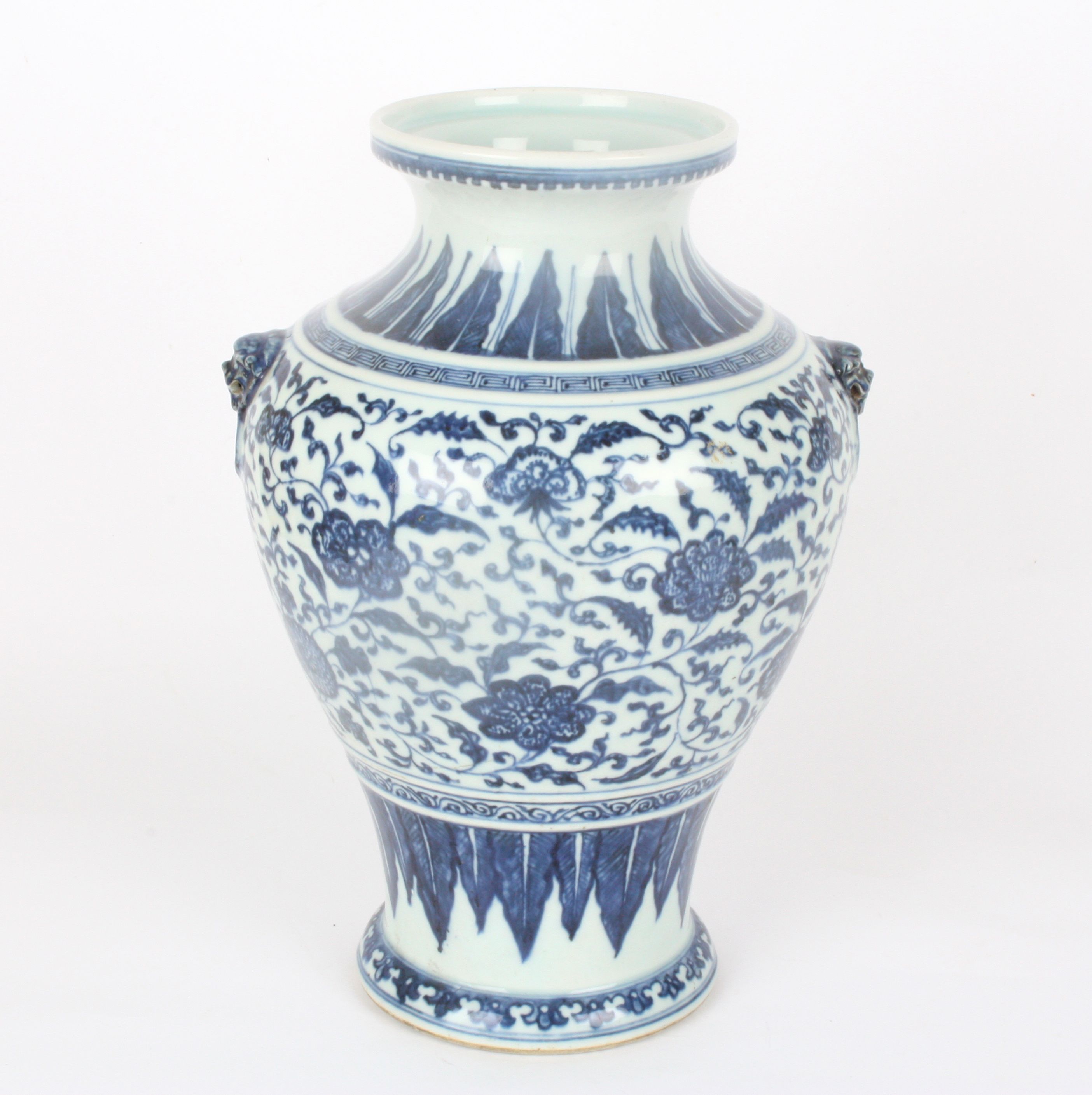 A large late 19th century Chinese blue and white jar
of inverted baluster form, the neck decorated - Image 2 of 4