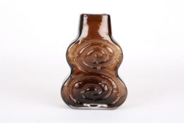 A Whitefriars 'Cello' vase, designed by Geoffrey Baxterin cinnamon brown with swirl decoration