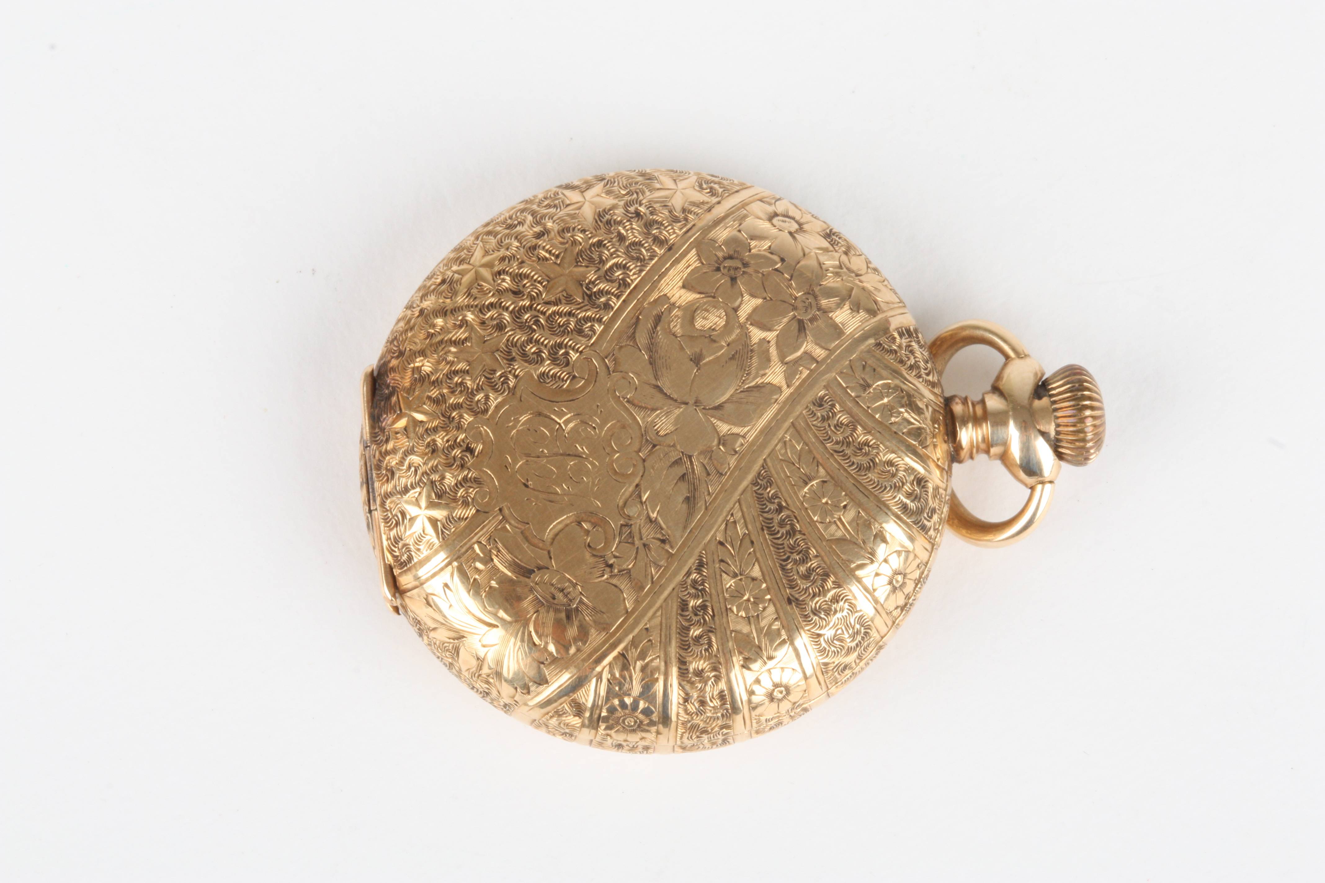 An early 20th century American Elgin 14K gold full hunter pocket watch
with engraved case, the white - Image 2 of 2