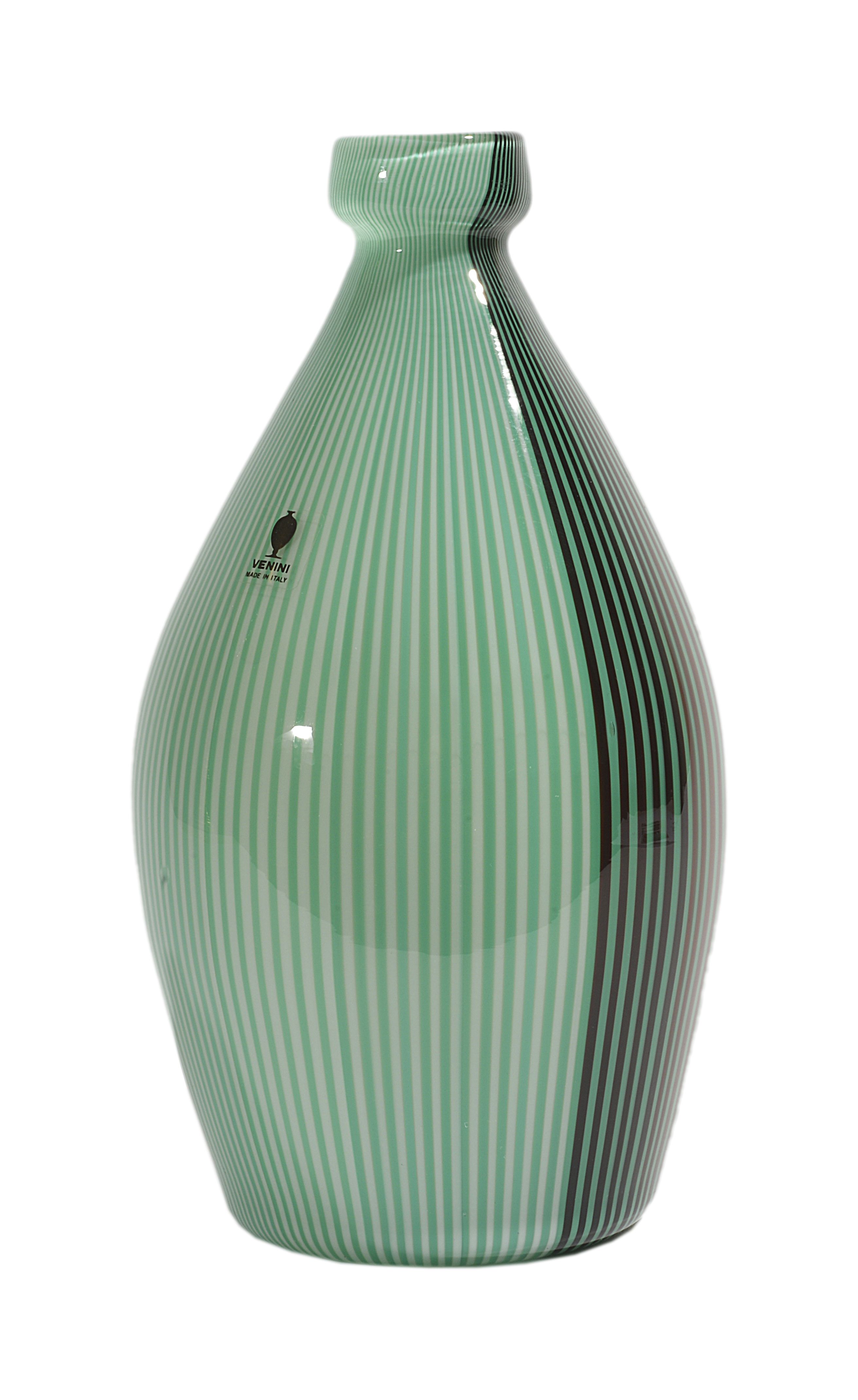 Designed by Carlo Scarpa (1906-1978) for Venini
'Tessuti'
pale green vase with brown cane
