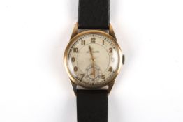 A gentleman's 9ct gold Le Coultre wrist watchthe silvered dial with gilt Arabic numerals with