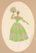 Erte (1892-1990)Theatrical costume design1950spencil and hand coloured drawing of lady with green