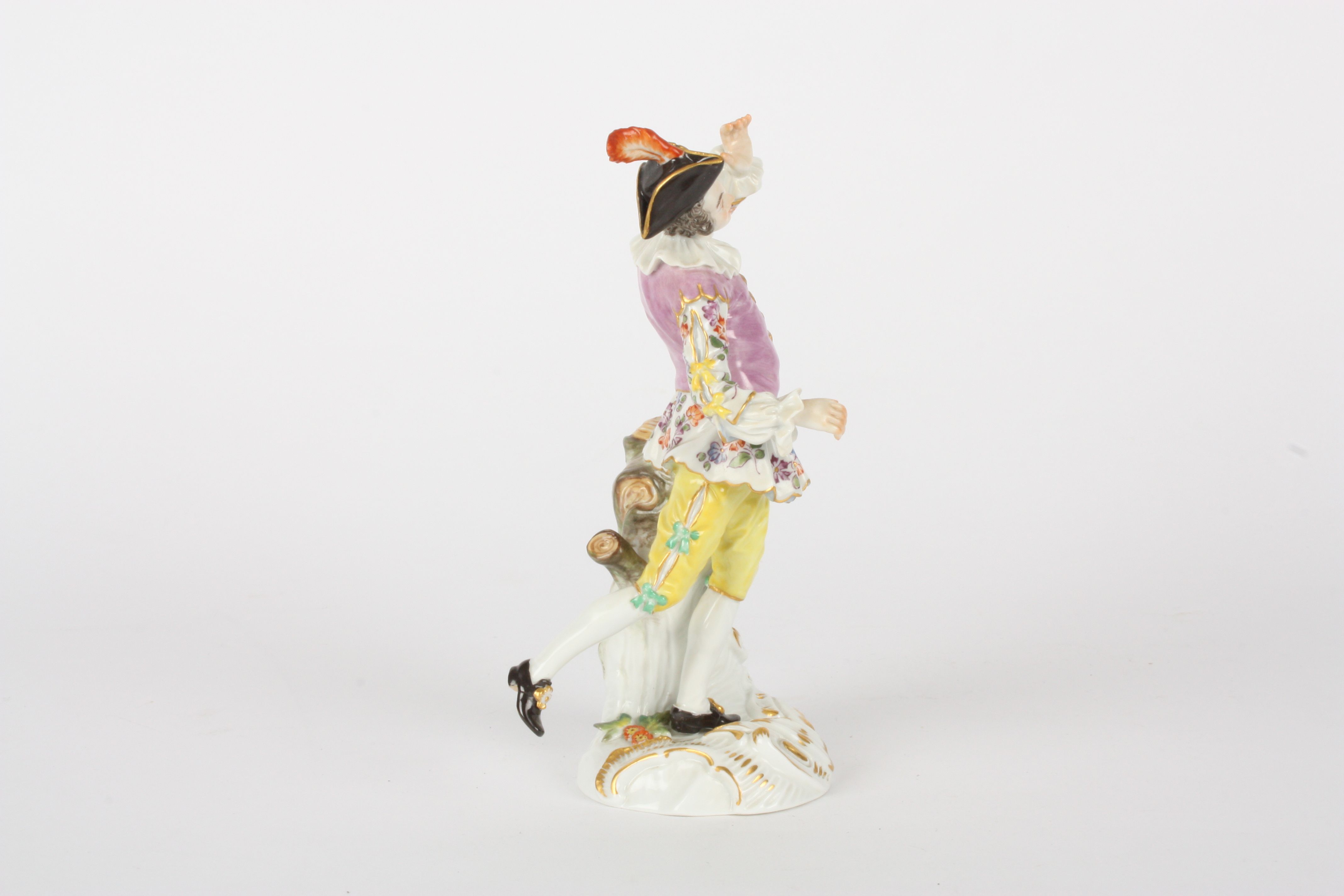 Late 20th century Meissen figure of a dancing shepherd, after Meyer, raised on a rococo base, blue - Image 4 of 5