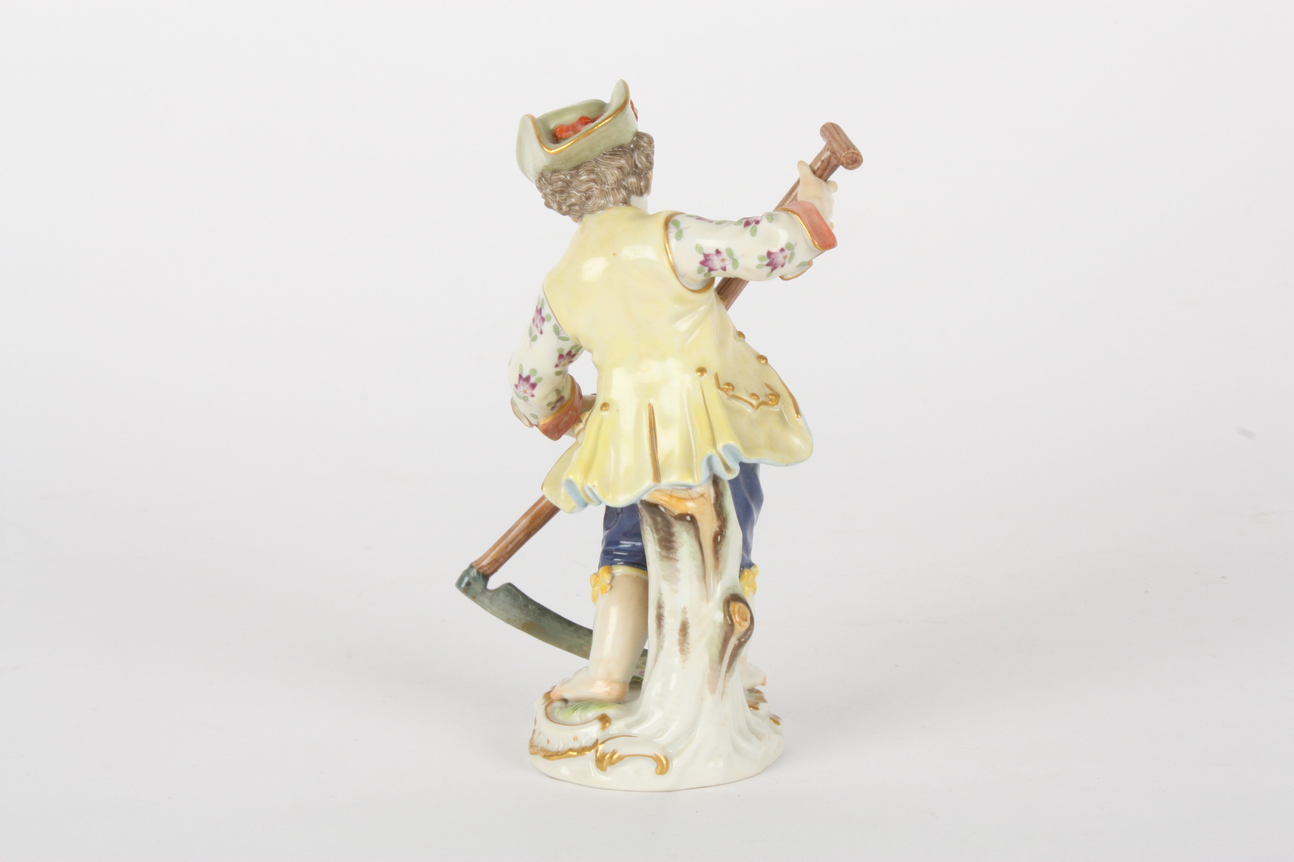 Late 20th century Meissen figure of a gardening boy, after Kaendler, modelled working with a scythe, - Image 2 of 5