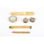 A small collection of objet's d'art
comprising: an antique Chinese Canton carved ivory needle
