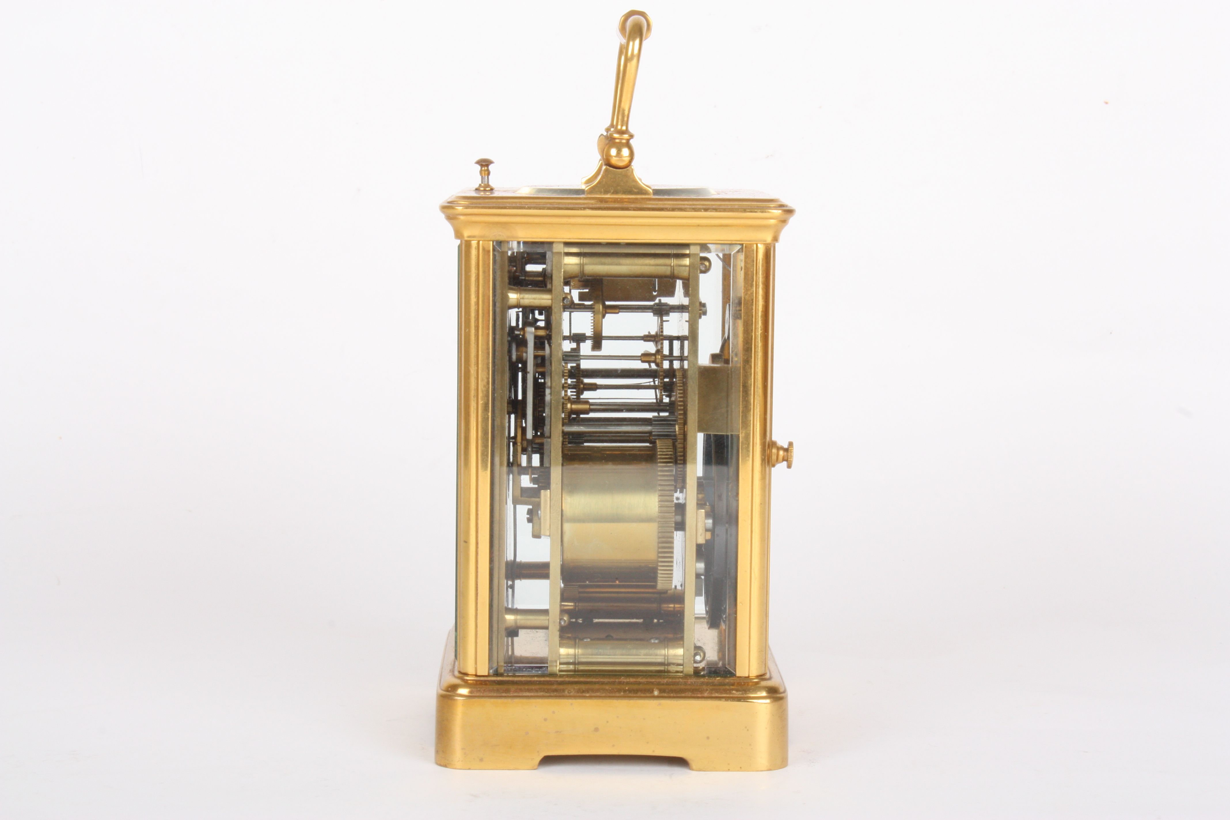 A Victorian brass carriage clock retailed by Goldsmiths Company
with repeating movement, the white - Image 2 of 4