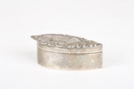 A late Victorian silver tear drop shaped trinket boxhallmarked Birmingham 1901, the lid decorated