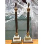 PAIR OF VINTAGE BRASS COLUMN FORM TABLE