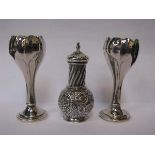 PAIR OF SILVER BUD VASES AND REPOUSSE DE