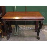 ANTIQUE MAHOGANY PIER TABLE ON CARVED CL