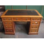 OAK NINE DRAWER PEDESTAL WRITING DESK WI