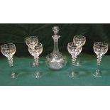 ETCHED GLASS DECANTER PLUS SET OF SIX SI