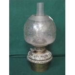 ZIMMERMANN & CO VICTORIAN BRASS OIL LAMP WITH DECORATIVE GLASS SHADE,