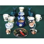 SUNDRY LOT OF CERAMICS INCLUDING PAIR OF POOLE CATS, THREE SMALL DOULTON CHARACTER JUGS,