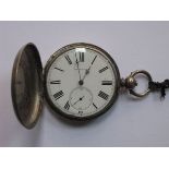 SILVER COLOURED POCKET WATCH WITH ENAMELLED DIAL,