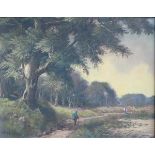 STEPHAN DE HAAN, FRAMED OIL ON PANEL DEPICTING A WOODLAND SCENE WITH FIGURES,