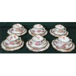 SET OF SIX PRETTY GILDED AND FLORAL DECORATED HAMMERSLEY & CO DRESDEN SPRAYS TRIOS (CUPS, SAUCERS,