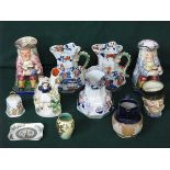 SUNDRY LOT OF CERAMICS INCLUDING TWO COPELAND SPODE TOBY JUGS (AT FAULT), THREE MASONS JUGS,