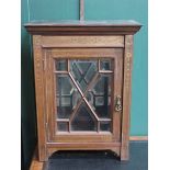 SMALL MAHOGANY INLAID AND ASTRAGAL GLAZED SINGLE DOOR SIDE CABINET