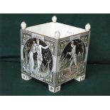 MINTON GILDED CERAMIC SQUARE FORM JARDINIERE, DECORATED WITH THE FOUR SEASONS,