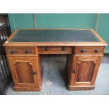 VICTORIAN MAHOGANY THREE DRAWER PEDESTAL WRITING DESK WITH LEATHER INSERT