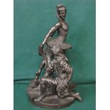 REPRODUCTION BRONZE STYLE FIGURE GROUP DEPICTING A LADY AND GENT, SIGNED R.