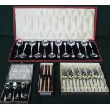 CASED SET OF SIX HALLMARKED SILVER TEASPOONS AND OTHER CASED FLATWARE INCLUDING SET OF TWELVE