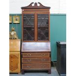 EDWARDIAN MAHOGANY INLAID TWO DOOR ASTRAGAL GLAZED BUREAU BOOKCASE