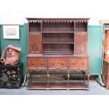 OAK KITCHEN DRESSER FITTED WITH THREE DRAWERS,