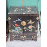 DECORATIVE BLACK LACQUERED TWO DOOR SIDE CABINET,