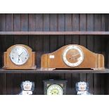 TWO OAK CASED ART DECO STYLE MANTEL CLOCKS