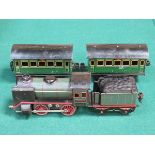 1930s O GAUGE MARKLIN ELECTRIC 0-4-0 TENDER ENGINE WITH TWO CARRIAGES,