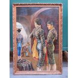 FERDINAND JOHN, FRAMED OIL ON BOARD DEPICTING MATADORS, DATED 1966,