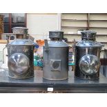 THREE VARIOUS VINTAGE BLACK CARRIAGE LAMPS,