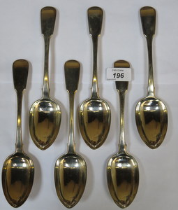 SET OF SIX HALLMARKED GEORGIAN SILVER SPOONS, LONDON ASSAY, DATED 1822, BY WILLIAM TROBY.