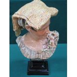 LARGE VICTORIAN STYLE CRACKLE GLAZED CERAMIC BUST DEPICTING A TRAVELLER, UNSIGNED,