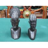 PAIR OF EBONISED AFRICAN STYLE CARVED TREEN BUSTS