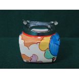 CLARICE CLIFF BIZARRE FANTASQUE HANDPAINTED CERAMIC SUGAR BOWL WITH PLATED COVER
