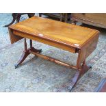 REPRODUCTION INLAID YEW COLOURED DROP LEAF SOFA TABLE