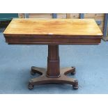 ANTIQUE MAHOGANY FOLD OVER GAMES TABLE WITH GREEN FELT INTERIOR,