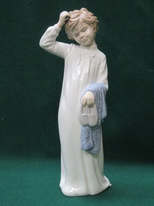 NAO GLAZED CERAMIC FIGURE- BOY WITH NIGHT SHIRT,