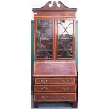 EDWARDIAN MAHOGANY INLAID TWO DOOR ASTRAGAL GLAZED BUREAU BOOKCASE