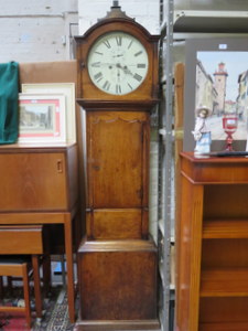 ANTIQUE OAK CASED LONGCASE CLOCK WITH CIRCULAR ENAMELLED DIAL, BY LITHERLAND & CO,