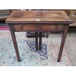 ANTIQUE MAHOGANY FOLD OVER TEA TABLE FITTED WITH SINGLE DRAWER TO FRONT